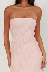 Just Friends Strapless Ruffle Maxi Dress Light Pink