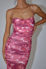 Logan Strapless Ruched Midi Dress Print Wine