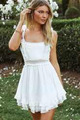 Winnie Lace Bodice Tie-Up Back Dress White