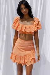 New Moon Scalloped Ruffle Trim Eyelet Skirt Orange