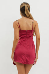 Rose Garden Floral Applique Wrap Mini Dress Merlot