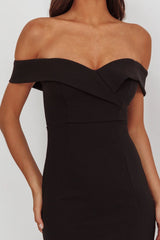 Rider Off-Shoulder Front Split Maxi Dress Black