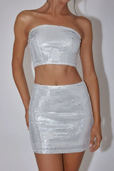 It Girls Sequin Crop Top Silver