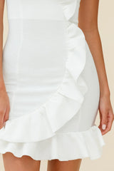 Juanita Half Moon Ruffle Detail Bodycon Dress White