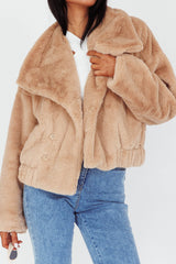 Yaro Long Sleeve Faux Fur Jacket Camel