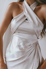 Stars Align Halterneck Satin Dress Champagne