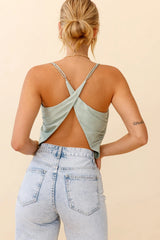 Miss Independent Cowl Neck Crossover Back Top Pistachio