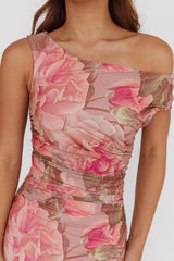 Moonlit Magic Asymmetric Neckline Maxi Dress Floral Blush