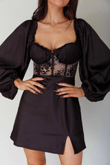 Trophy Long Sleeve Lace Bodice Mini Dress Black