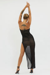 LA Nights Strapless Sheer Midi Dress Black/Nude
