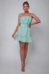 Marisela Strapless Frill Hem Mini Dress Mint
