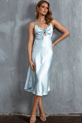 Perfect Day Satin Midi Dress Steel Blue