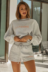 La Femme Drawstring Side Pockets Font Shorts Grey Marle