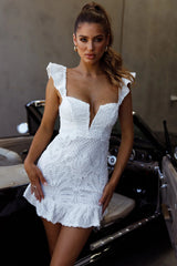 Mon Papillon Lace Mini Dress White