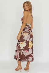 Kimbra Waist Sash Maxi Dress Floral Brown