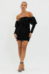 Merry & Bright Sequin Mini Dress Black