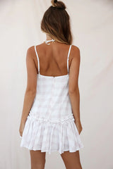 Zelda Dropped Waist Shift Dress Plaid Print White