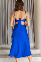 Mary Jane Gathered Bust Tie Back Midi Dress Cobalt