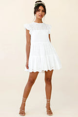 Louise Cap Sleeve Eyelet Embroidery Dress White