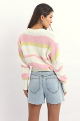 Yellow Stripe Knit Top Long Sleeve Color Block