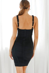 Harvest Moon Square Neckline Ruched Bodycon Dress Black