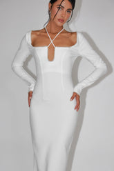 Samantha Pearl Trim Midi Dress White