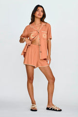 Swing Of Things Lace Trim Shorts Mocha