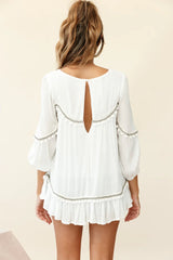 Marionette Three-Quarter Sleeve Pom-Pom Top White