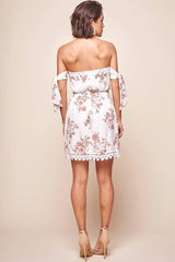 Polly Bardot Embroidery Fringe Dress White