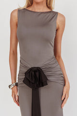 Weekend Vibes Bow Feature Maxi Dress Charcoal
