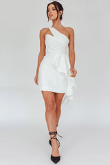 Lilleth One Shoulder Frill Feature Mini Dress White