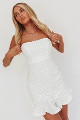 Zoey Lace Overlay Strapless Flounce Hem Mini Dress White