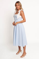 Olinda Midi Dress - Pale Blue/White