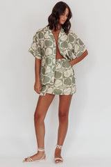 Ithaca Cherry Print Short Sleeve Shirt Sage Beige