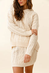 Issy Elasticated Waist Cable Knit Skirt Cream