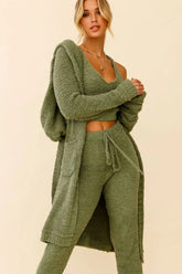 My Girl Fuzzy Knit Longline Pocket Cardigan Sage