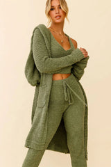 My Girl Fuzzy Knit Longline Pocket Cardigan Sage
