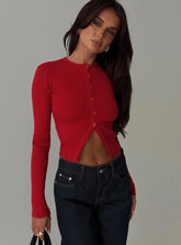 Suzu Long Sleeve Knit Top Red