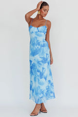 Nerida Low Back Twist Maxi Dress Blue