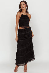 Helios Halterneck Shirred Sequin Top Black