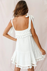 Sirocco Tassel Trim Tied Shoulder Dress White