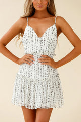 Take A Picture Molded Bust Fluted Hem Dress Floral Print White