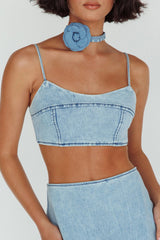 The Moment Cami Strap Crop Top Denim