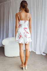 Starry Night Satin Bust-Tie Mini Dress Floral Print White