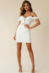 Laylani Frill-Trimmed Sweetheart Neckline Bodycon Dress White