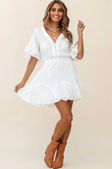 Play It Again Bust Placket Mesh Detail Dress White