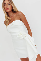 Sasha Cascade Ruffle Rosette Mini Dress White