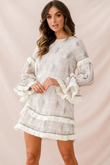 Lily Fringe Trim Swing Dress Beige