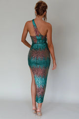 Shooting Stars One-Shoulder Sequin Dress Green
