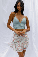 Versa Pintuck Pleat Ruffle Hem Skirt Floral Print White